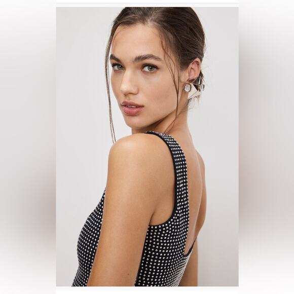 Good American Crystal Embellished Tank Top Square Neck Stretch Black Crystal Sm - Picture 6 of 10